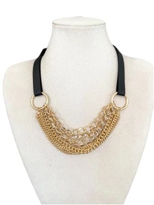 Damen Halskette Statement Modeschmuck Goldfarben Schwarz Blogger Collier Choker - Bild 1 von 7