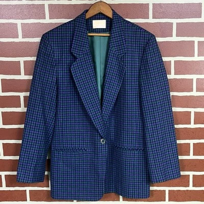 Vintage 80s Women’s Size 16 Pendleton Wool Houndstooth Blazer Purple Green - Image 1 of 4