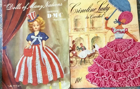 Lot of 2 VTG 1950s Crinoline Lady 262 - Dolls of Many Nations 403 Crochet Books Cover