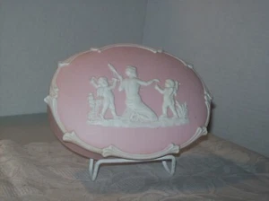 VINTAGE JAPANESE OVAL PINK JASPERWARE TRINKET BOX - Picture 1 of 5