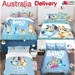 Cartoon 3D Bluey Quilt/Duvet/Doona Cover Set Single/King Bed Kids Gift - Picture 1 of 9