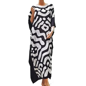ZEBRA Print Black and White Long Soft Batwing Kaftan Cool Plus Size Dress New - Bild 1 von 1