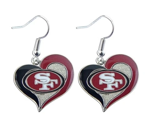 San Francisco 49ers NFL Silver Swirl Heart Dangle Earrings Cover