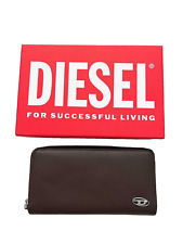 Diesel Zip Around Leather Card Wallet Brown