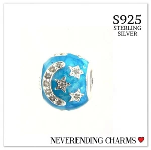 S925 Crescent Moon & 3 Stars Celestial Charm Bead - Picture 1 of 10