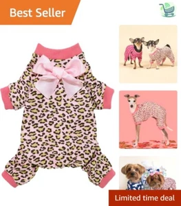 Chic Leopard Print Dog Pajamas with Bowknot - Medium Size for Small Breeds - Picture 1 of 10