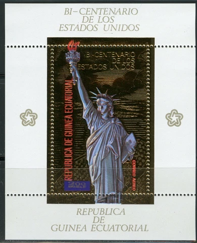Guinea Equatorial 1975 Bi Centennial USA Statue of Liberty Gold Foil Bloc 178 Cover