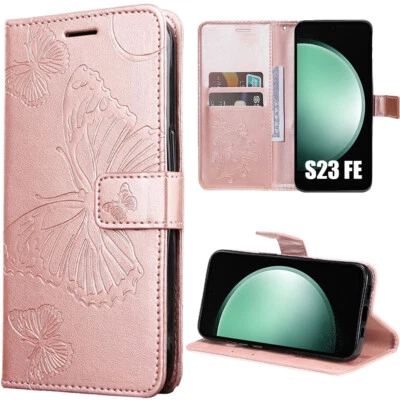 Coque Portefeuille pour Samsung Galaxy S23 Ultra S23 S22 S21 FE S20 FE Papillon