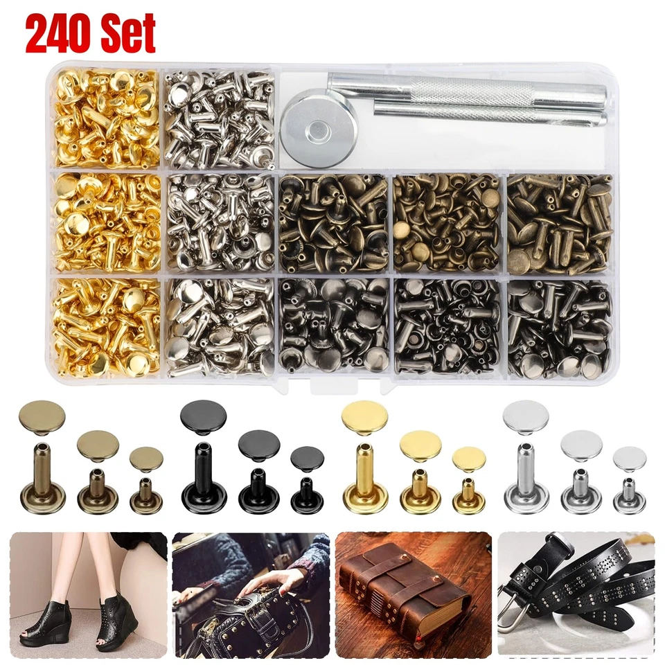 240 Set Leather Rivet Kit Double Cap Metal Studs for DIY Craft Hardware Supplies - Image 1 of 4