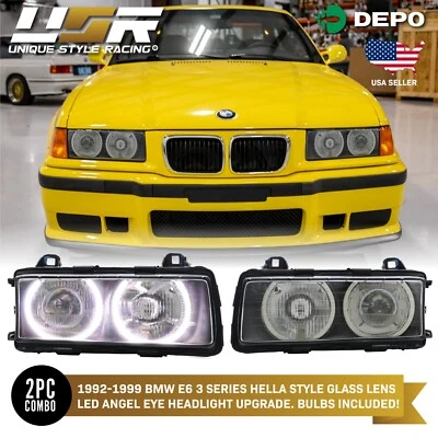 DEPO UHP LED Angel Eyes Euro Projector Glass Headlight For BMW E36 3 Series - Image 1 of 4