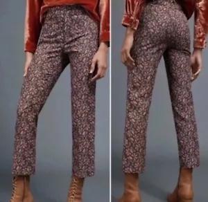 Anthropologie The Essential Slim Floral Jacquard Pant Size 10 Brown Orange - Picture 1 of 10