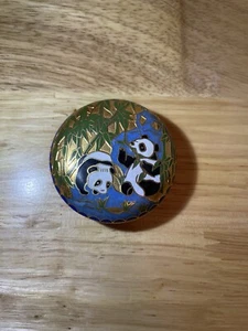 VTG Asian Brass & Enamel Cloisonne' Trinket Box w/ PANDAS! Adorbs and Perfect - Picture 1 of 5