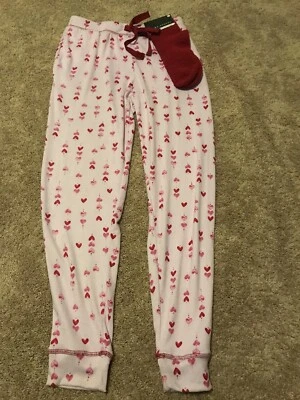 New Womens S Laura Ashley Cozy Heart Loungepants/PJ Bottoms W/socks - Image 1 of 4