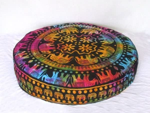 Indian Handmade Round Multi Mandala Floor Pillow Room Decorative Cushion Cover - Picture 1 of 4