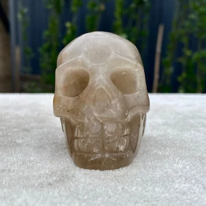 245G Natürlicher Teekristall Quarz Handgeschnitzt Totenkopf Kristall Reiki Heilung - Bild 1 von 11