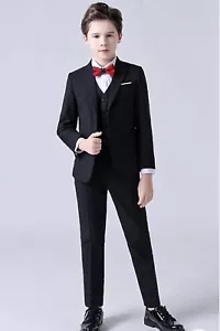 Black Suits with Blazer Pants Vest Shirt Tie for Kids Suit for graduation party - Picture 1 of 8