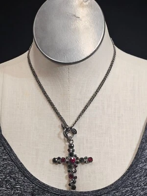 COOKIE LEE Cruz de Metal Oscuro Genuino con Estrás Multicolor 18"-(D) Foto 1 de 4