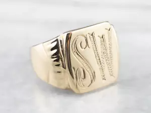 Mid-Century "SW" Gold Signet Ring - Picture 1 of 10