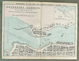 TASMANIA DEVONPORT HARBOUR DATED 1930 ORIGINAL MAP by WARD & FOXLOW - Picture 1 of 7