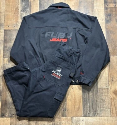Fubu Black Denim Jacket Jeans Pants Set Suit L Baggy Y2K Hip Hop Pants Sz 32x34 - Image 1 of 4