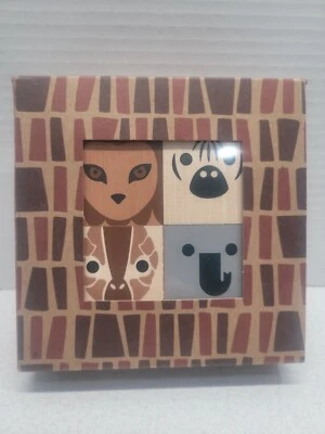 Uncle Goose Cubelings Pets Basswood Elephant Giraffe Lion Zebra Blocks USA - Image 1 of 4