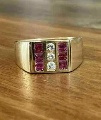 2Ct Princess Lab Created Red Ruby Men's Engagement Ring 14k Yellow Gold Finish - Image 1 of 4