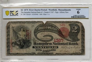 $2 LAZY DEUCE Hampden NATIONAL BANK Westfield Ma PCGS 6 - Picture 1 of 2