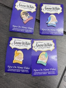 Vintage LOT  4 Disney Snow White & the Seven Dwarfs Now on Home Video Promo Pins - Picture 1 of 3