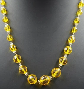 Yellow &Clear Glass Beaded Womens Girls Necklace Multifaceted Beads Circa 1950s - Picture 1 of 9