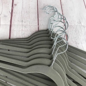 Velvet Suit Hangers 10 Each Heavy Duty Non Slip Premium Gray Green - Picture 1 of 7