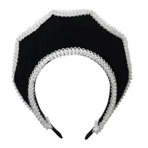 Women Renaissance Tudor Headpiece Medieval Royal French Hood Coronet Solid Color - Picture 1 of 33