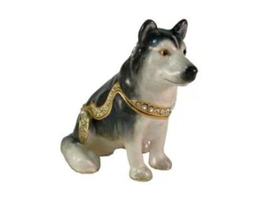 Jeweled Enameled Pewter Husky Dog Hinged Trinket Ring Jewelry Box Terra Cottage - Picture 1 of 3