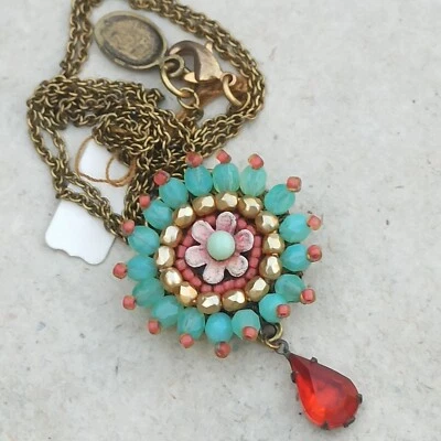 Michal Negrin ожерелье бирюзовый оранжевый коренастый кластер бисером цветок кристалл новый - Изображение 1 из 4