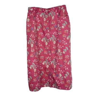 Sigrid Olsen Skirt Women Size Medium Midi Floral Coral Front Buttons - Image 1 of 2