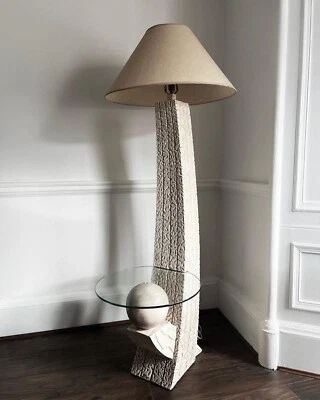 Floor Lamp Table/Carved Stone/Vintage - Image 1 of 4