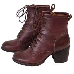 Patricia Nash Sicily midi Ankle Boots Sz 6M Merlot Lace Up Leather 2.5" heel - Picture 1 of 10