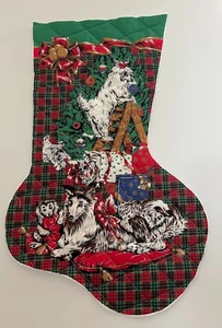 Vtg Quilted Cut & Sew Christmas Stocking Panel Collie Dogs Puppies 19 Inch - Picture 1 of 1