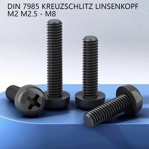Nylon Linsenkopfschrauben DIN 7985 Kreuzschlitz Linsenkopf M2 M2.5 - M8 Schwarz - Picture 1 of 67