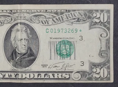 1974 $20.00 DOLLAR STAR* REPLACEMENT NOTE WITH SERIAL # C 01973269 * - Image 1 of 3