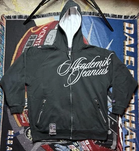 Felpa con cappuccio jeans vintage Akademiks full zip Jeanius ricamata Y2K XL - Foto 1 di 14
