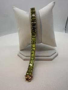 Elegant Green Peridot Tennis Bracelet Emerald Cut Gemstones 18K Gold over Silver - Picture 1 of 4