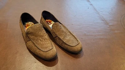 Robert Graham Embossed Brown SUEDE FLORAL Loafers 9.5 D - NICE!! - Image 1 of 4