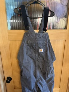 Carhartt Double Knee Gray Duck Canvas Work Overalls Men's Size 36x34 - Picture 1 of 5