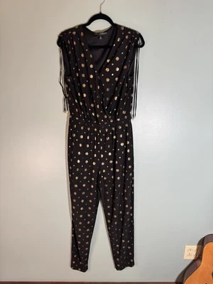 White House Black market-  Black With Gold Medallion Stretchy Jumpsuit Medium - Image 1 of 4