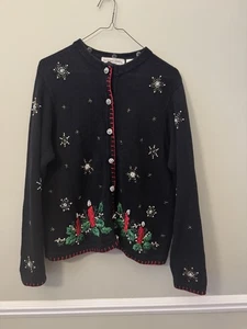 Victoria Jones Womans Christmas Cardigan Snowflakes Large - Picture 1 of 16