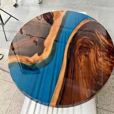 Blue Clear River Epoxy Coffee Table, Wooden Center Office Furniture Table Decor - Image 1 of 3