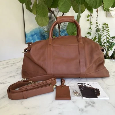COACH Vintage Cabin Bag 502 Leather Travel Duffle w Strap British Tan Brass 90's - Image 1 of 4