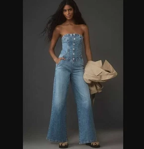 New 10 Anthropologie x Pilcro strapless denim corset jumpsuit - Picture 1 of 12