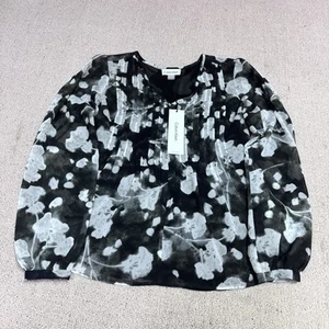 Calvin Klein Blouse Black White Long Sleeve Women’s Size Petite Small NWT - Picture 1 of 11