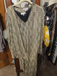 Harlow Evening Dress Vintge Gold Lace Long Maxi With Jacket Size Large - Picture 1 of 8